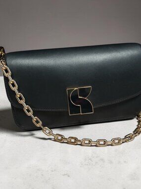 Kate Spade Dakota Small Crossbody Black Leather w/ KS Logo & Chain Strap & Bag